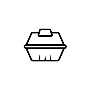 recommend clip art: Black flat line vector icon for two lunch boxes or containers with food on white background.