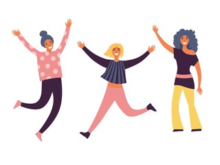 Fototapeta na wymiar Happy group of people jumping on a white background. The concept of friendship, healthy lifestyle, success. Vector illustration in a flat style
