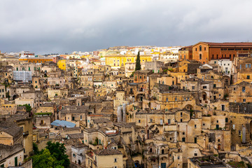 Fototapeta na wymiar Italy, Basilicata, Province of Matera, Matera. Overview of the city.