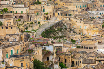 Naklejka premium Italy, Basilicata, Province of Matera, Matera. Overview of old houses and rooftops.