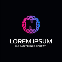 letter N Logo Design Template. Technology Digital logo . negative space, line, chip, Artificial Intelligence, concept. network icon, connection concept - Vector