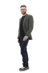 modern business man with glasses . isolated on white