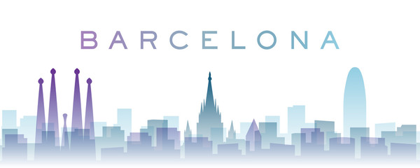 Barcelona Transparent Layers Gradient Landmarks Skyline - obrazy, fototapety, plakaty