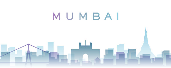 Mumbai Transparent Layers Gradient Landmarks Skyline - obrazy, fototapety, plakaty