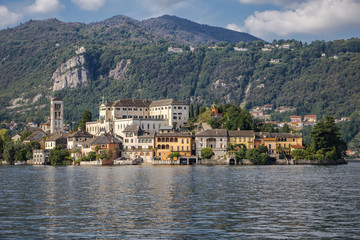 Fototapeta na wymiar San Giulio Island landscape, Orta Lake, Piedmont, Italy