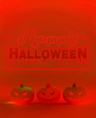 Halloween pumpkin glowing on red greeting text BG