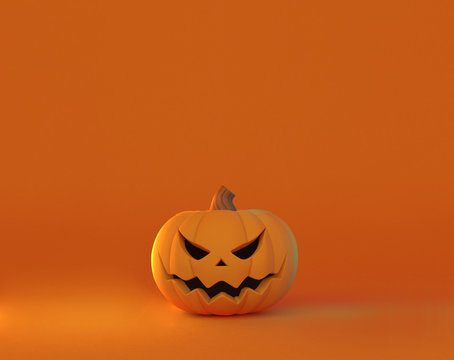 3D rendering Halloween pumpkin on blank orange template BG