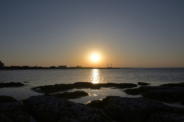 Caspian Sea shore at sunset