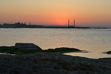 Caspian Sea shore at sunset