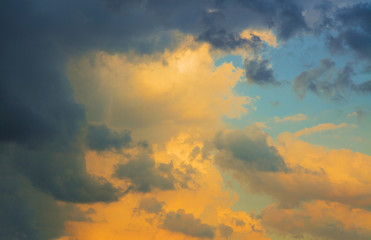 Sky and yellow clouds at sunset in