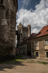 Fototapeta na wymiar Famous gothic Pernstejn Castle courtyard in Czech REpublic