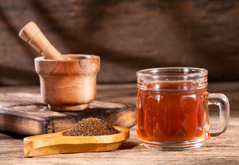 Glass of hot aromatic black tea
