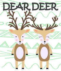 Two beautiful deers. Stylish illustration, scandinavian style.