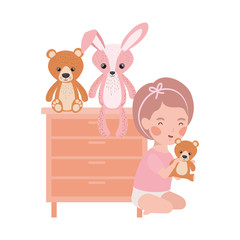 cute little girl baby with drawer and toys character