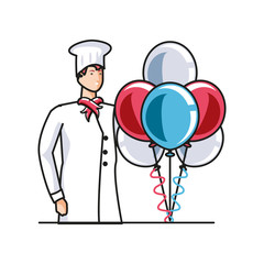 professional chef worker with balloons helium labor day celebration
