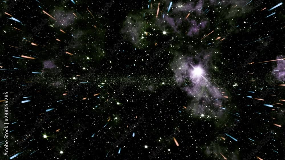 Poster flying through star fields in deep space (loop).