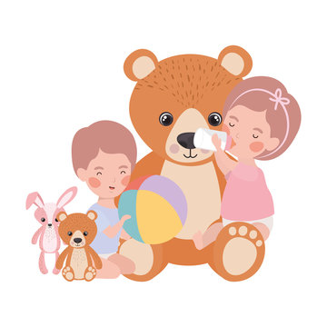 cute little kids babies with bear teddy characters