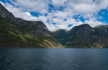 The Aurlandsfjord - a narrow, lush branch of Norway’s longest fjord, the Sognefjord. July 2019