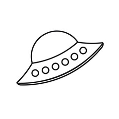 Vector flat black outline alien ufo icon isolated on white background