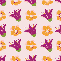 Abstract summer flowers on a warm apricot colored background. 