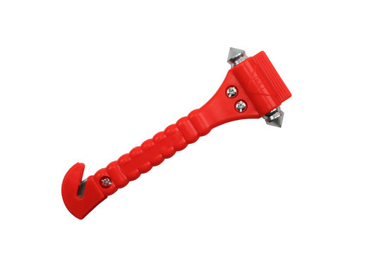 A close up image of an emergency auto escape tool isolated on a clean white background