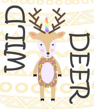 Cute cartoon deer in scandinavian style. Childish print for nursery, kids apparel,poster