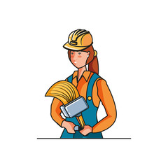 female builder worker with paint brush avatar character