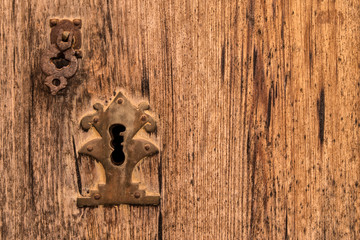 Old wooden antique door and lock