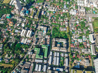 Aerial view of modern building skyscraper sunny day