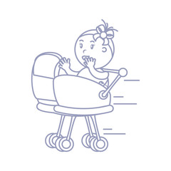 cute girl newborn in baby cart isolated icon