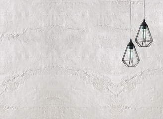 stone wall, interior design for home, office, hotel and bedroom, modern lamp. 3D illustration