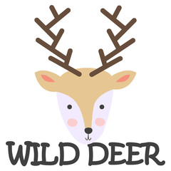 Card with a funny deer head with the word. Isolated scandinavian cartoon illustration for kids poster, clothes print.