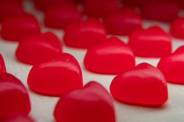 Focus on Second Row in Line of Gummy Hearts