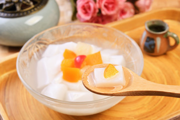 Asian gourmet dessert, almond jelly, almond junket, almond tofu