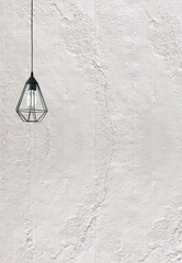 stone wall, interior design for home, office, hotel and bedroom, modern lamp. 3D illustration