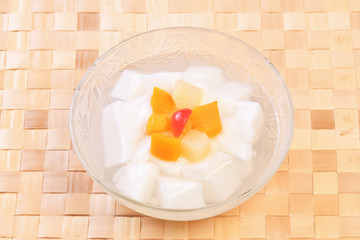 Asian gourmet dessert, almond jelly, almond junket, almond tofu