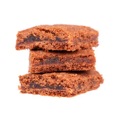 Homemade chocolate brownies dessert, isolated on white background. Slices of brownie, cookies, biscuit.