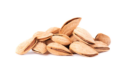 Almonds nuts isolated on white background. Almond in shell.