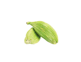 Cardamom pods isolated on white background. Green cardamon seeds. Clipping path.