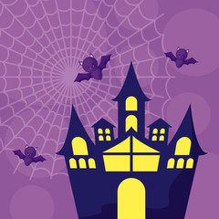haunted castle with bats flying in scene halloween