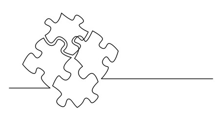 continuous line drawing of four puzzle pieces connected together