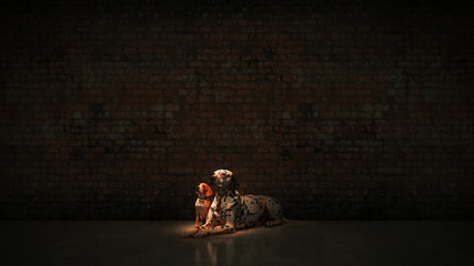 lonely street dogs. 3d rendering