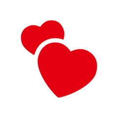 Two hearts icon. Red double heart love symbol.