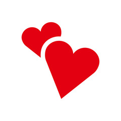 Two hearts icon. Red double heart love symbol.