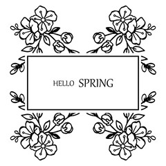Logo hello spring in flat style with shape of leaf flower frame. Vector