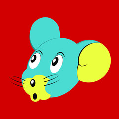 A mouse cartoon face on a red background