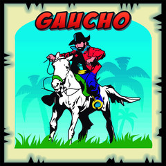 illustration of a horse mounted gaucho with nature palms in background. vector art Traditional