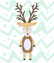 Naklejka premium poster with cartoon cute deer for kids in scandinavian style. postcard, label, brochure, flyer, page, banner design.