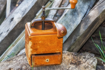 Vintage manual wooden coffee grinder
