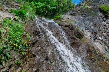 Landscape of a small waterfall in southwestern Siberia. Wildlife.
